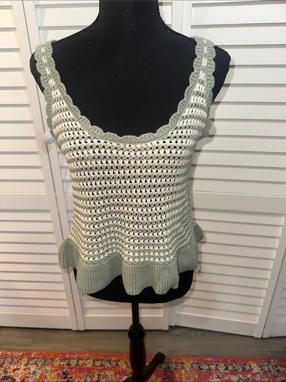 SAYLOR Sage Green Crochet Scoop Neck Tank